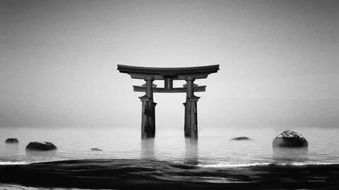 minimal black and white japanese torii gate wallpaper engine