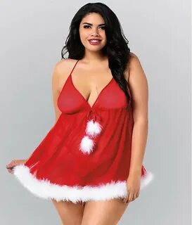 Dreamgirl Plus Size Santa Babydoll Set Bare Necessities (112