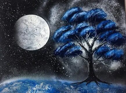 Blue Dream Spray Paint Art on Canvas, Mountain Painting on P
