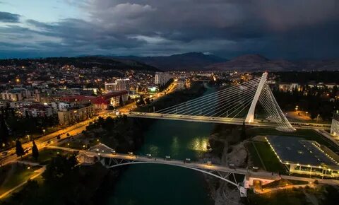 Podgorica, the capital of Montengro, by night. 