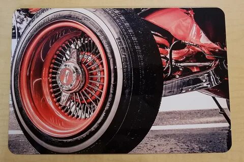 8" x 12" Aluminum Print Red Lowrider Wheel - Low Low Wear