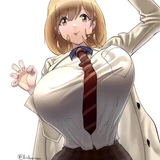 Safebooru - 1girl :p baconegg bouncing breasts breasts brown