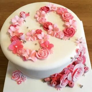 60th birthday cake with pink handmade roses 60. geburtstag k