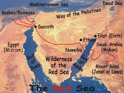 Route of the Exodus, showing Mt Horeb not located at the tip