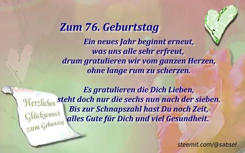 Verse Reime Gedichte von Sabsel (Zum 76. Geburtstag) - Steem