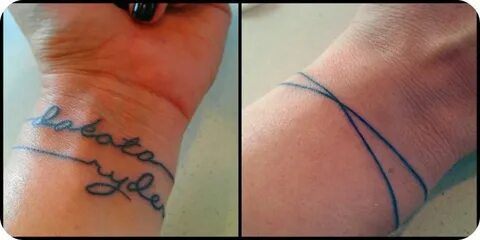 bracelet tattoo with kids names inside of wrist: Callie Hand