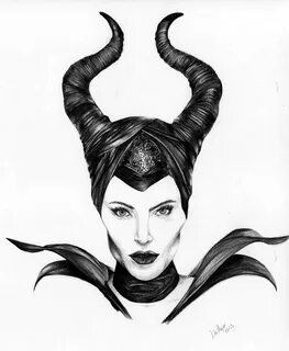 Coloured pencil drawing black and white scan. Maleficent Lil