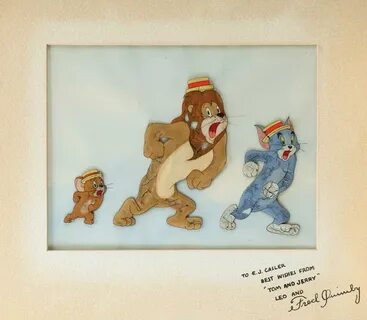 Tom", "Jerry" and "Leo the Lion" production cels on product
