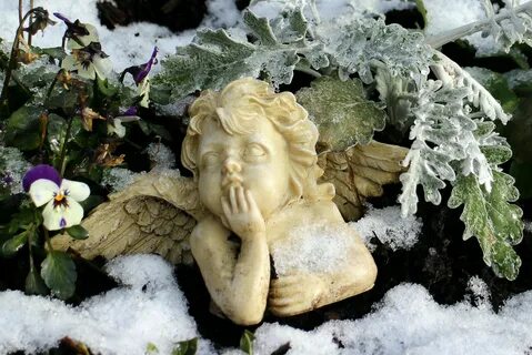 Sculpture of a angel in the winter garden free image downloa