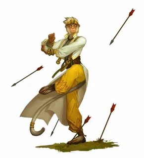 Female Vanara Monk dodging arrows - Pathfinder PFRPG DND D&D