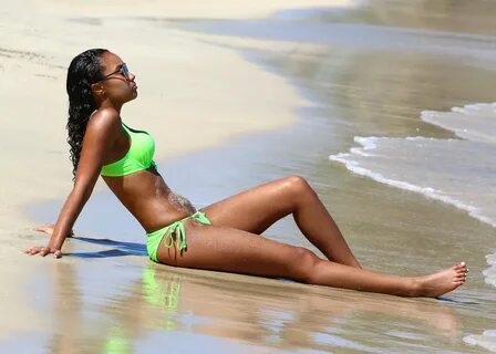 Leigh-Anne Pinnock On The Beach In Green Bikini In Jamaica -