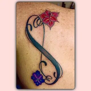 Infinity tattoo with kids initials and birth month flower! T