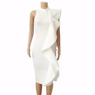 2018 new women sexy White Sleeveless bodycon Patchwork Ruffl