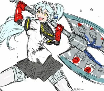 Safebooru - 1girl akairiot android aqua hair battle axe craz