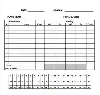 Basketball Score Sheet 2022