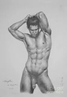 Original Drawing Sketch Charcoal Male Nude Gay Man Body Art 