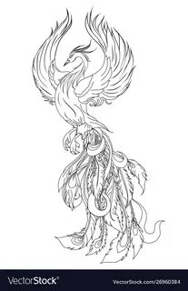 Phoenix fire bird outline Royalty Free Vector Image