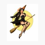 "Witch Pinup Girl Halloween Vintage Pin up" Photographic Pri