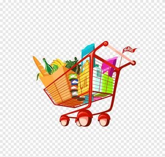 Shopping cart Grocery store Food, Cartoon supermarket to buy
