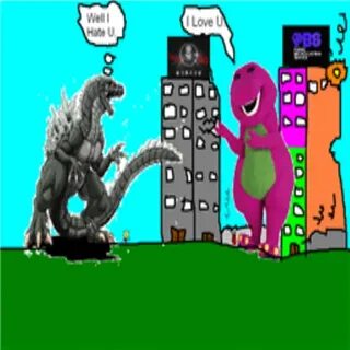 Old Godzilla vs Barney Godzilla vs, Barney, Godzilla