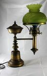 Antique Brass Student Lamp / Original Oil Kerosene Lamp Gree