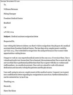 Medical Assistant Job Resignation Letter - Sample Templates 