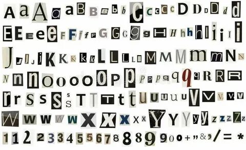 Newspaper, magazine alphabet with numbers and symbols stock 