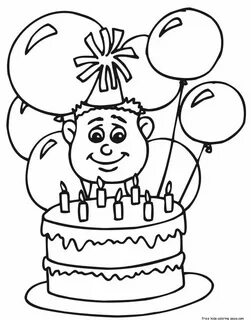 7 Years Boy With Birthday Cake And Balloon Coloring Pages Ha