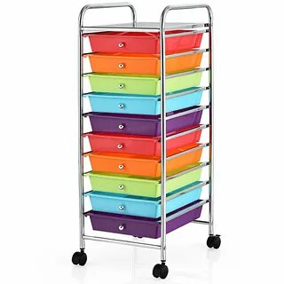 Costway 10 Drawer Rolling Storage Cart Scrapbook Office Scho