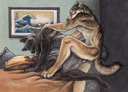 bed, black, canine, closed eyes, from behind, fur, furry, male, mammal, nud