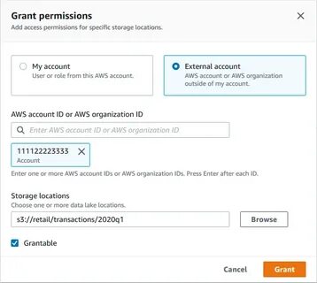Granting data location permissions (external account) - AWS 
