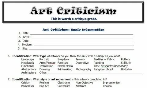 Resource: Art Criticism Worksheet Art criticism, High school