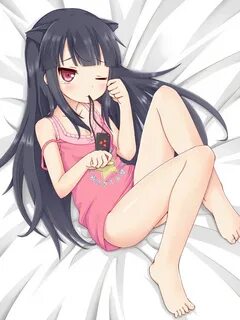 Safebooru - 1girl animal ears barefoot black hair collarbone