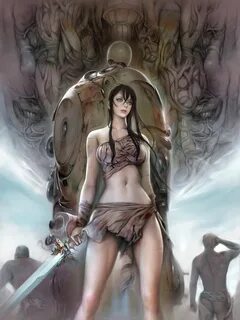 Fantasy girl monster body warrior sword wallpaper 1440x1920 