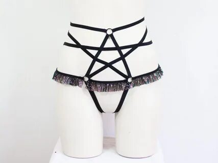 Black Underwear: Black Body Harness Lingerie Goth Clothing E