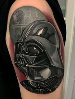 A portrait of Darth vader and the Deathstar Darth vader tatt