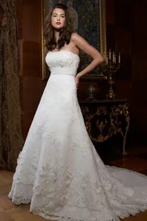 TESS - Empire waist Strapless chapel train Satin Wedding dre