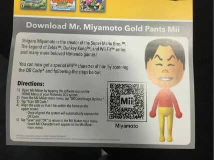 QR Code for Miyamoto gold pants Mii at #E32015 Life code, Co