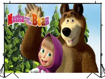 Polyester Masha and The Bear Party Photography Backdrop Wood