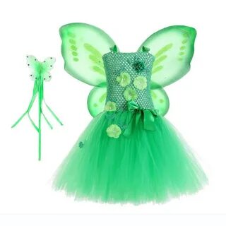 Green Flower Fairy Tinkerbell Tutu Dress Girl Kids Christmas