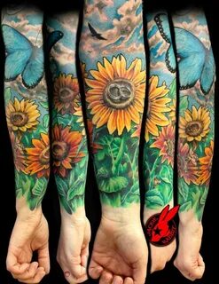 Sunflower Flower Garden Tattoo by Jackie Rabbit Custom Tat. 