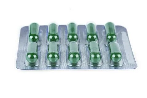 Blister of Green Pills on White Background Stock Photo - Ima