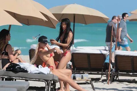 Veronica Rodriguez In a red and white bikini at the beach in
