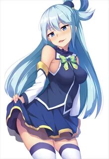 Safebooru - 1girl :q aqua (konosuba) bare shoulders blue eye