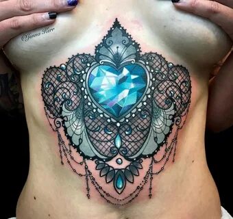 Underboob tattoo, lace and diamond.