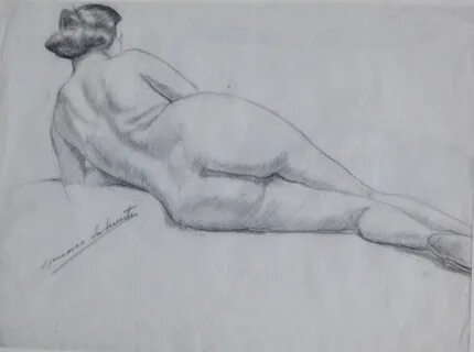 Genaro Lahuerta - "Mujer desnuda tumbada de espaldas" dibujo