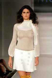 Leryn Franco braless in see through top runway photo