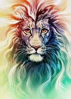 Lion Portrait by Kawiku on DeviantArt Colorful lion, Lion pa
