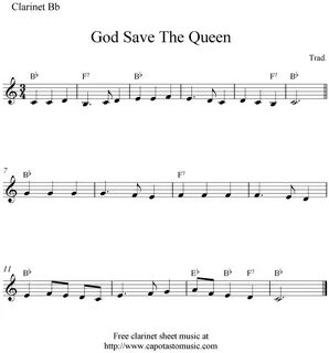 God Save The Queen (America), free clarinet sheet music note