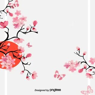 Japanese Cherry Blossom Sun Border Background, Dream, Cherry Blossoms, Soft Pale